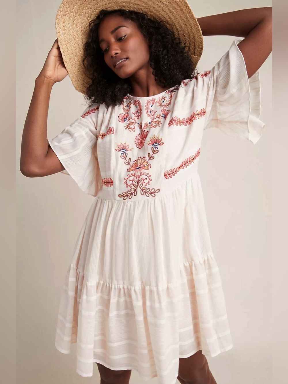NWT Anthropologie Ranna Gill Lecce Embroidered Midi Dress M Tiered Boho Cottage - Picture 3 of 4